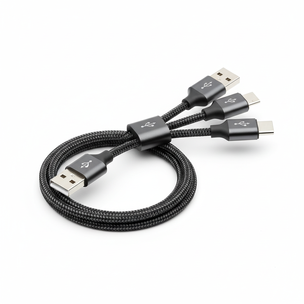 Multi-port USB charging cable with braided nylon design
