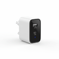 Compact fast wall charger with dual USB-A and USB-C ports and foldable plug
